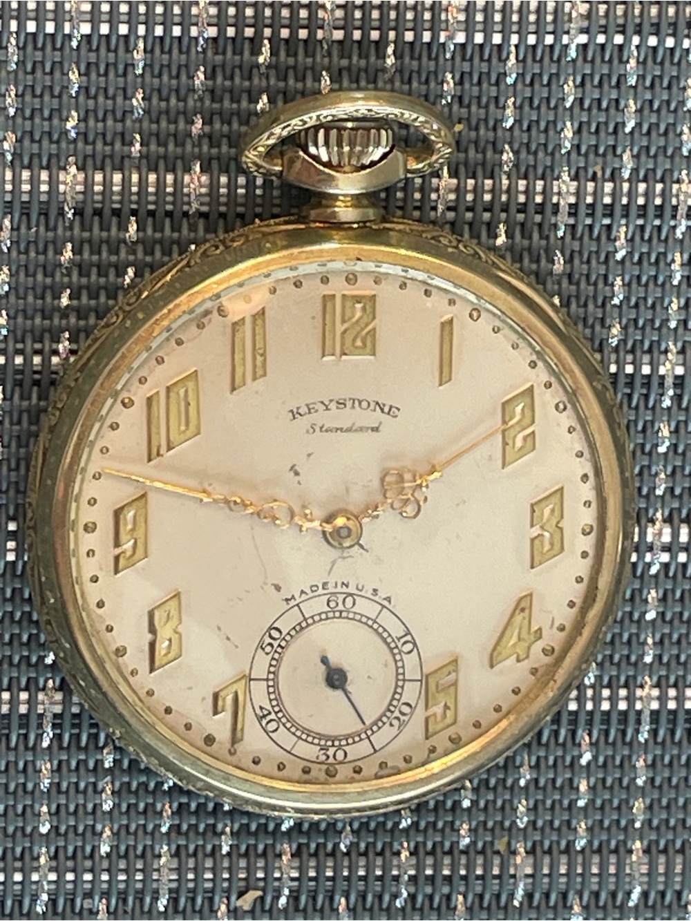 Antique 15 Jewels Keystone Gold-Tone Pocket Watch